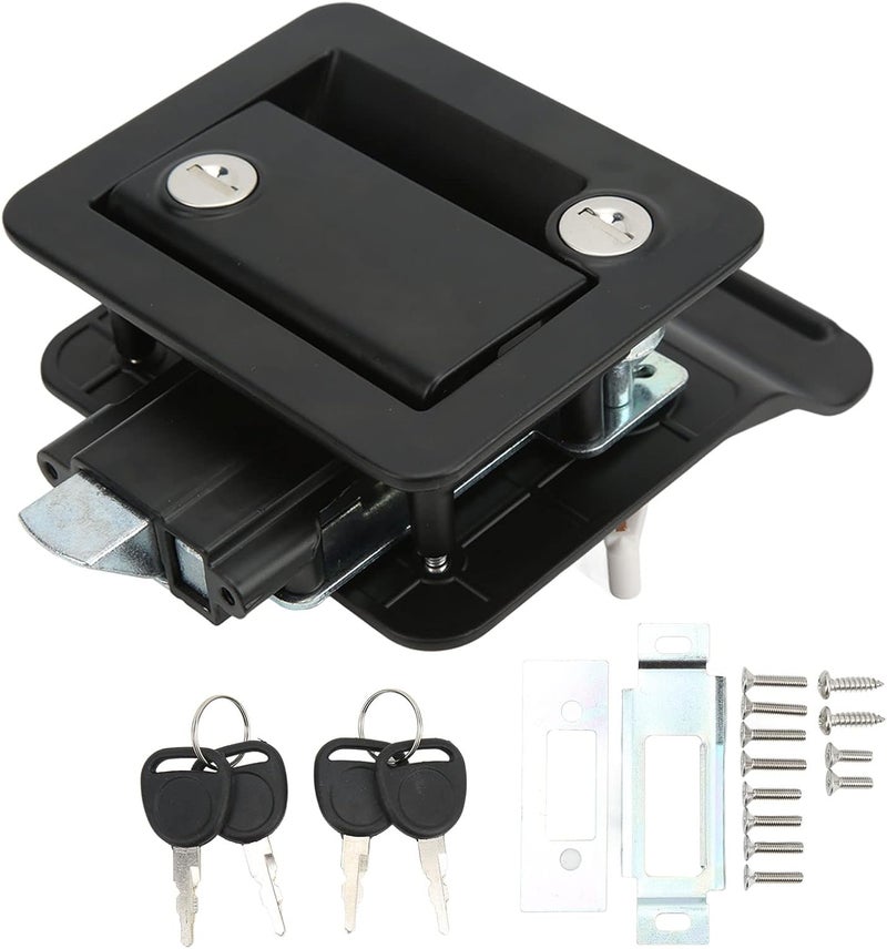 woobles RV Entrance Door Lock Latch Lock Built in Deadbolt Aluminum Alloy for Camper Travel Trailer Motorhome Camper Truck RV Transporter(Black) Black - Image 1