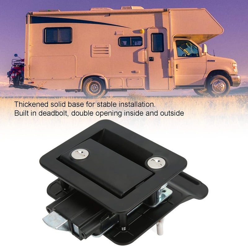 woobles RV Entrance Door Lock Latch Lock Built in Deadbolt Aluminum Alloy for Camper Travel Trailer Motorhome Camper Truck RV Transporter(Black) Black - Image 2