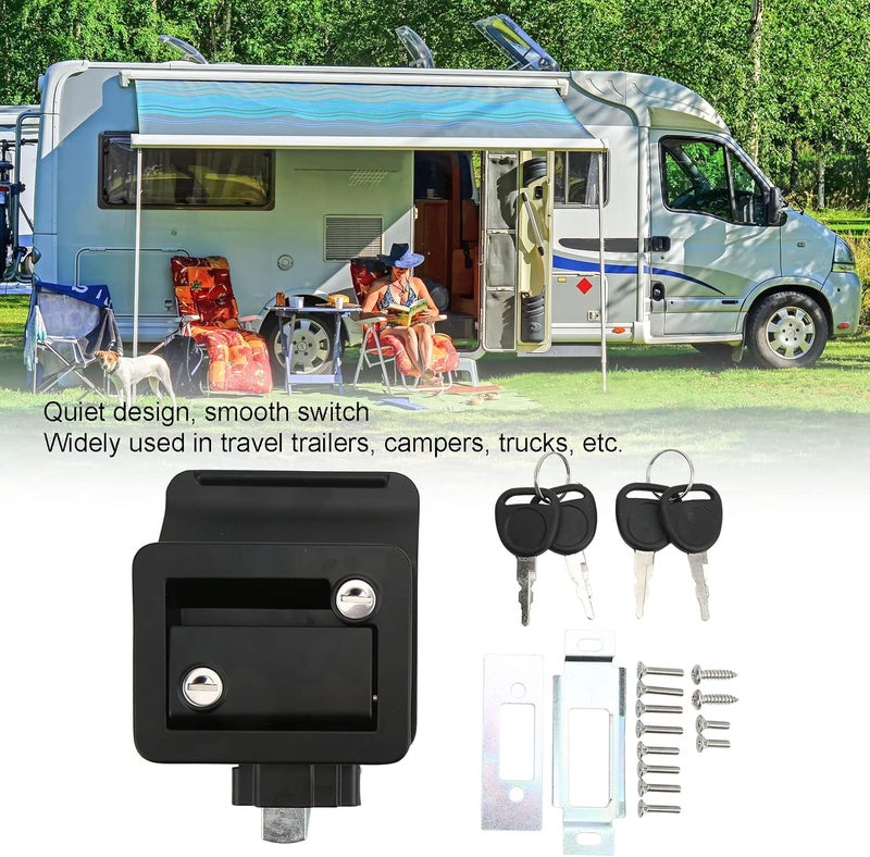 woobles RV Entrance Door Lock Latch Lock Built in Deadbolt Aluminum Alloy for Camper Travel Trailer Motorhome Camper Truck RV Transporter(Black) Black - Image 3