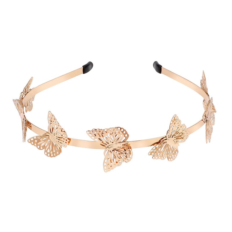 Beaupretty Butterfly HeadbandHollow Metal Headband Alloy Tiara Headpiece Hair Accessories for Women GirlsGold