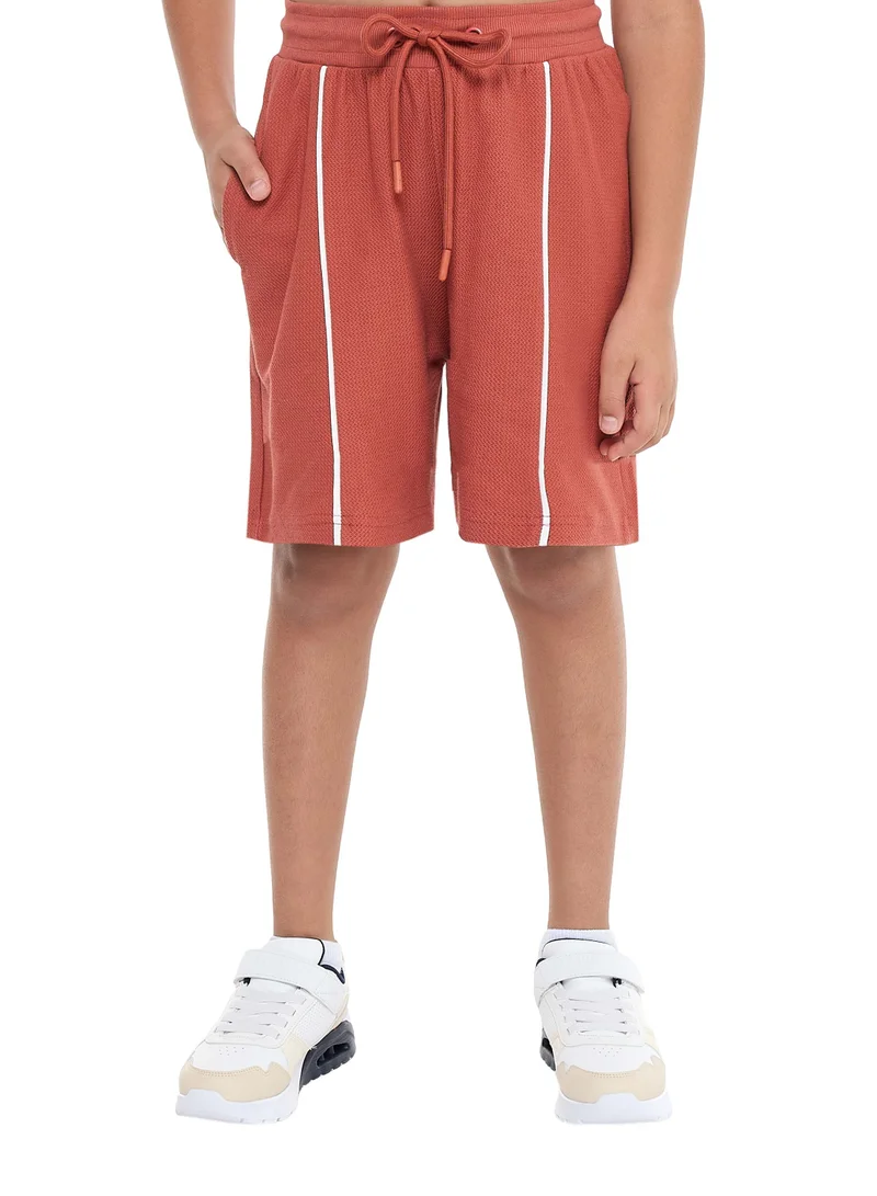 victor and jane Victor and Jane Boys' Oversized Jacquard Set – Rust 2-Piece Outfit with Pockets, Polo T-Shirt With Half  Zipper and Shorts