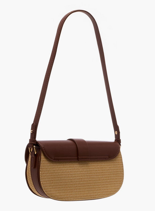 Flora Bella By Shoexpress Textured Crossbody Bag with Adjustable Strap and Button Closure  - Image 3