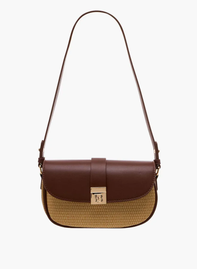Flora Bella By Shoexpress Textured Crossbody Bag with Adjustable Strap and Button Closure
