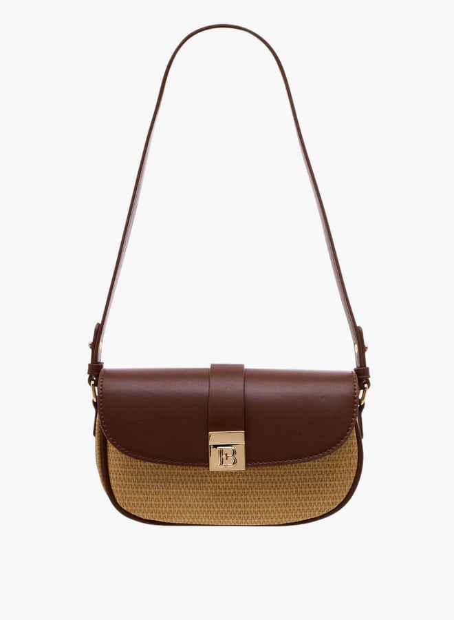 Flora Bella By Shoexpress Textured Crossbody Bag with Adjustable Strap and Button Closure  - Image 1