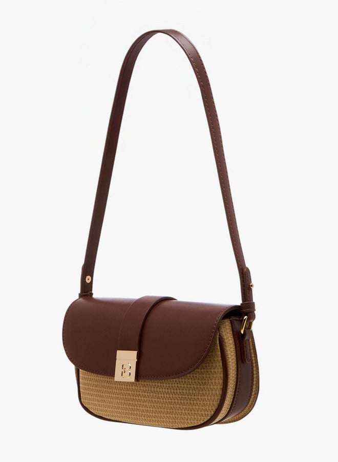 Flora Bella By Shoexpress Textured Crossbody Bag with Adjustable Strap and Button Closure  - Image 2