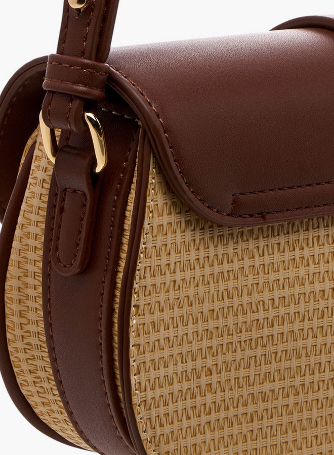 Flora Bella By Shoexpress Textured Crossbody Bag with Adjustable Strap and Button Closure  - Image 5