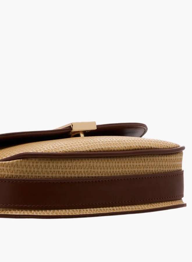 Flora Bella By Shoexpress Textured Crossbody Bag with Adjustable Strap and Button Closure