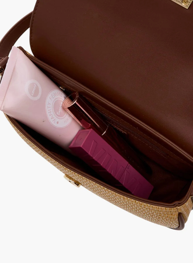 Flora Bella By Shoexpress Textured Crossbody Bag with Adjustable Strap and Button Closure