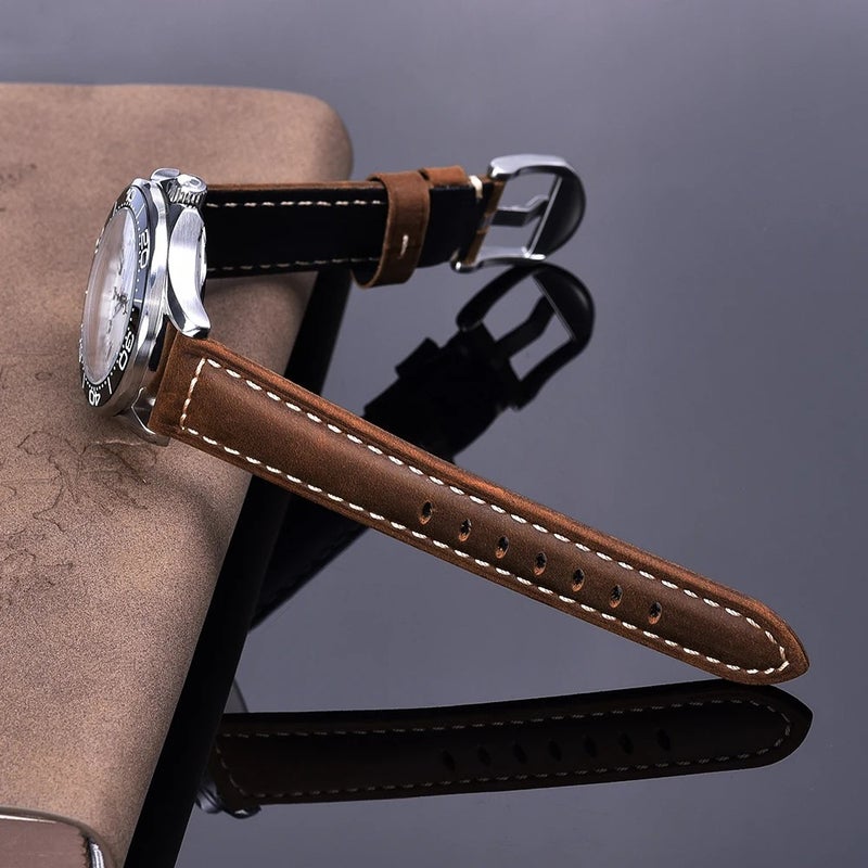 Bluejw JUELONG Handmade Quick Release Leather Watch Band Replacement – Genuine Crazy Horse Leather Strap for Easy Watch Strap Replacement - Image 2