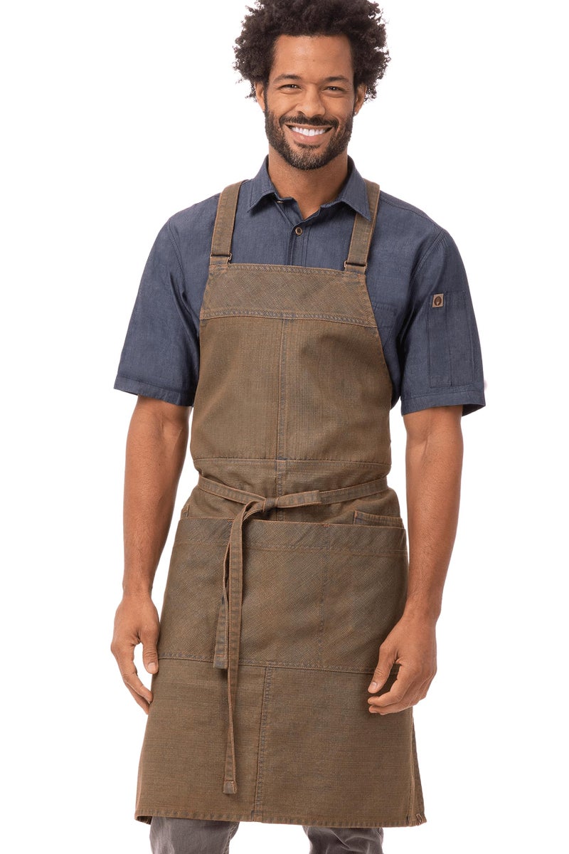 Chef Works Unisex Uptown CrossBack Bib Apron Blue Taupe One Size - Image 2