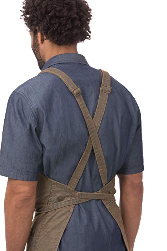 Chef Works Unisex Uptown CrossBack Bib Apron Blue Taupe One Size - Image 3