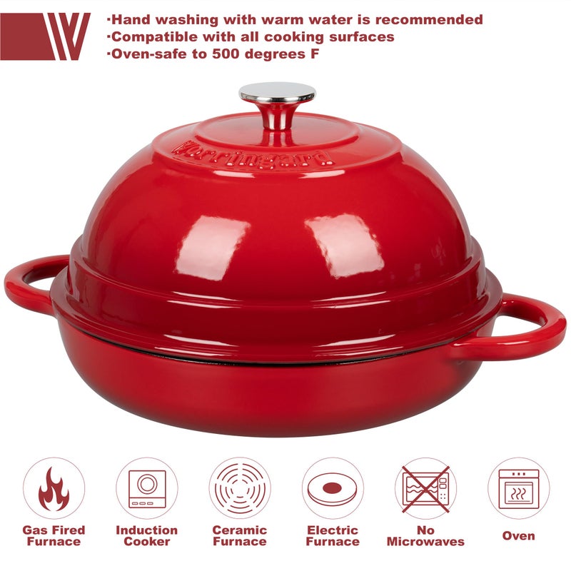 VORRINGARD Cast Iron Enameled Dutch Oven Pot with Lid for Bread Baking, Bread Oven, 6 Quart, Red - Image 3