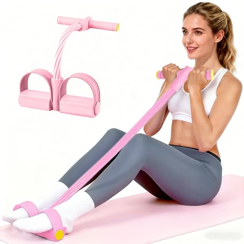 Spechance Pedal Resistance Bands with Handles Upgrade 6Tubes Manual Tension Training Pedal Natural Rubber Foot Pedal Resistance Bands Multifunction Fitness Bands for Abdomen Waist Arm Leg Pink - Image 1