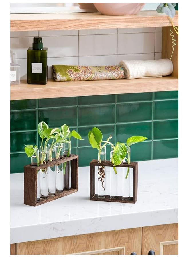 The Bros Wall-mounted Glass Planter Plant Nurture Pot, Modern Bud Vase, Wooden Stand, Desktop Nurture Pot, For Propagating Hydroponic Plants, Home Office Decoration - Image 4