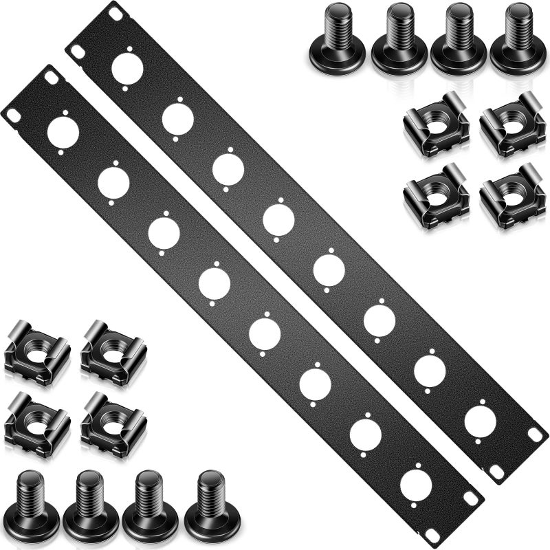 Dunzy 2 Pieces 1U Punched Rack Panels Metal HDMI Rack Mount Connectors Punch out Component Panel for Enclosure Server Computer Equipment Studio, 19 Inch (8D Series) - Image 1