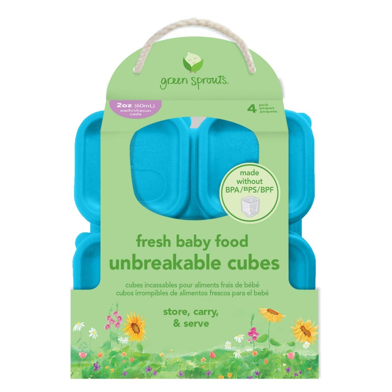 green sprouts Fresh Baby Food Unbreakable Cubes (2oz/4pk) | Store, carry, & serve homemade baby food | Lid provides leak-proof seal, Made from safer plastic, Embossed with measurements - Image 2