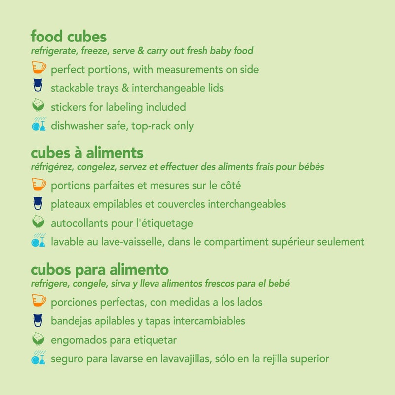 green sprouts Fresh Baby Food Unbreakable Cubes (2oz/4pk) | Store, carry, & serve homemade baby food | Lid provides leak-proof seal, Made from safer plastic, Embossed with measurements - Image 5