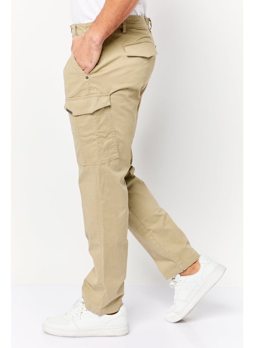 833 POLICE Men Slim Fit Plain Cargo Pants, Beige  - Image 3