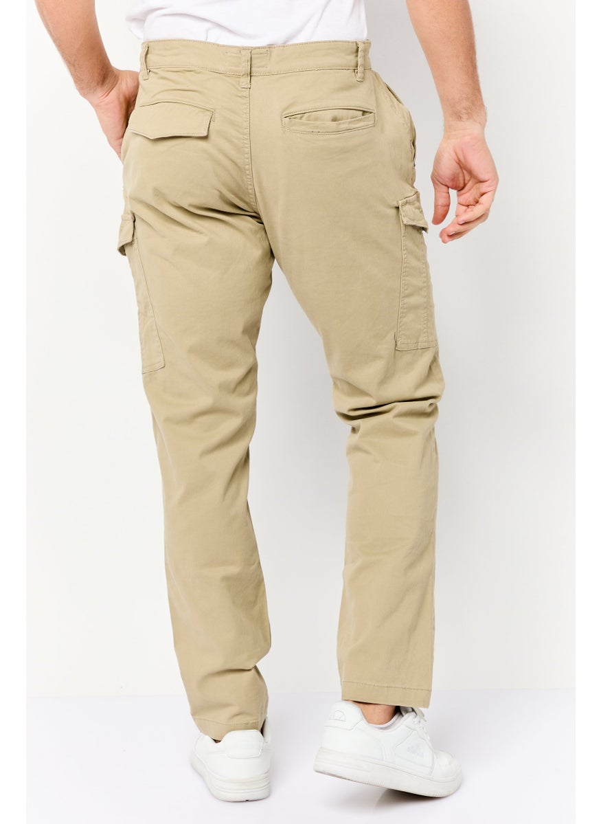 833 POLICE Men Slim Fit Plain Cargo Pants, Beige  - Image 2