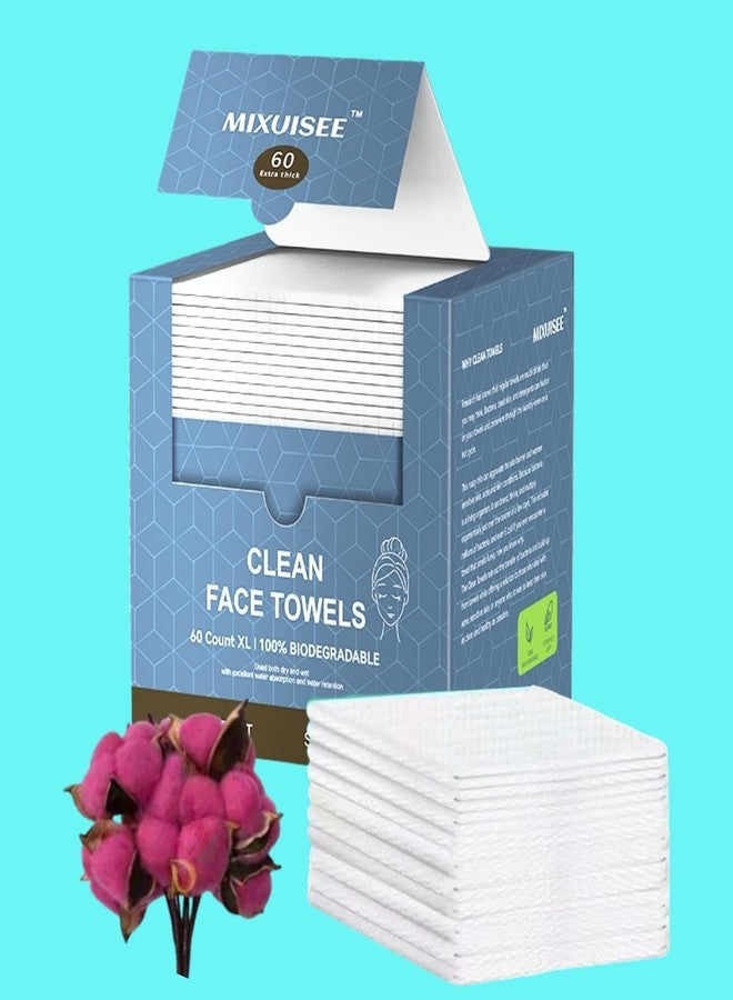 MIXUISEE Disposable face towels, MIXUISEE thick and soft face towels. 100% pure cotton, 150% thickness. Increased size: 12 "x10", Suitable for makeup removal and facial cleansing. (extra thick 60 PCS) - Image 1