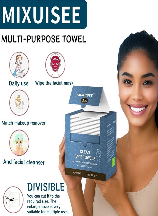 MIXUISEE Disposable face towels, MIXUISEE thick and soft face towels. 100% pure cotton, 150% thickness. Increased size: 12 "x10", Suitable for makeup removal and facial cleansing. (extra thick 60 PCS) - Image 2