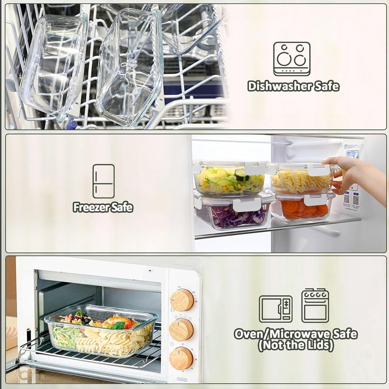 M MCIRCO [8-Pack,30 oz]Glass Meal Prep Containers,MCIRCO Glass Food Storage Containers,Airtight Glass lunch Containers with Lids - BPA-Free Microwave, Oven, Freezer and Dishwasher, White - Image 5