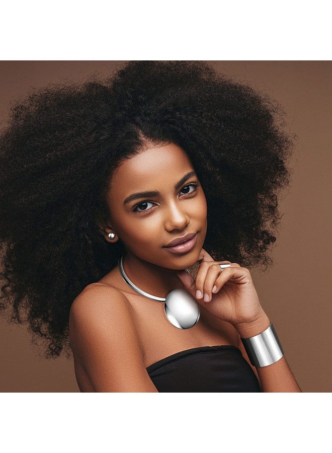 Sanfenly Statement Chunky Jewelry Set Choker Earrings Bracelet Ring Gold Silver Plated Round Pendant Necklace Nigerian Costume Party African Jewelry Accessories For Women And Girls - Image 3