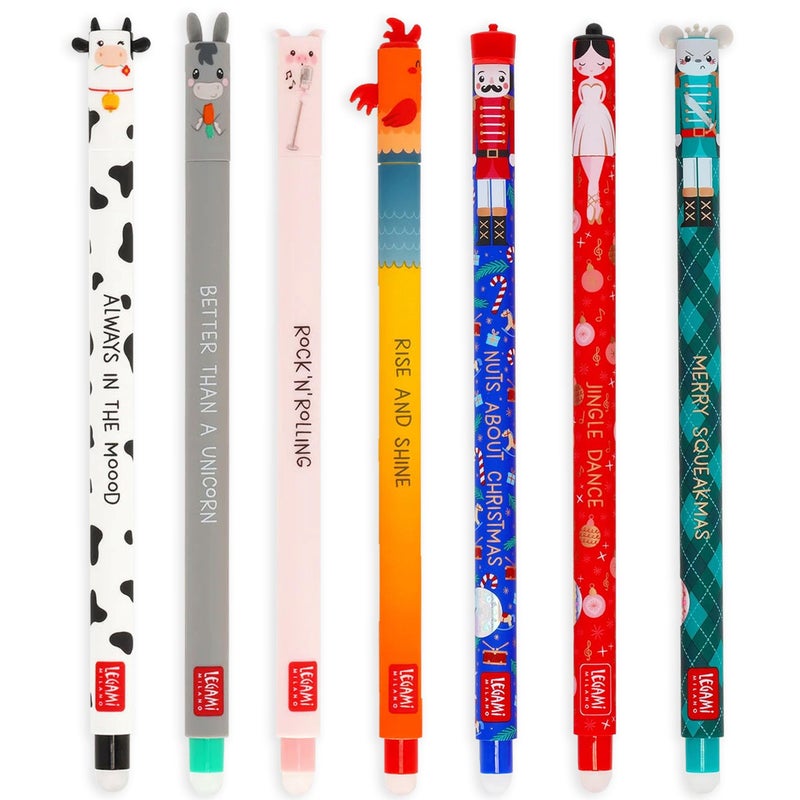Legami Set of 7 Farmyard and Nutcracker Gel Pens Pens with Erasable Thermosensitive Ink Range of Ink Colours Erase Without Using Up the Paper 07mm Tip - Image 2