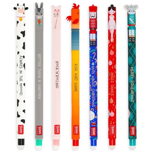 Legami Set of 7 Farmyard and Nutcracker Gel Pens Pens with Erasable Thermosensitive Ink Range of Ink Colours Erase Without Using Up the Paper 07mm Tip - Image 1