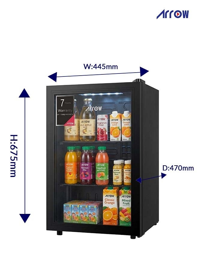 Arrow Beverage Cooler 70L |67 Can Capacity| 2–18°C Adjustable Cooling | LED Light | Compact Mini Fridge | Mechanical Control | Black | with 7 Years warranty on compressor | RO-90SCK - Image 4
