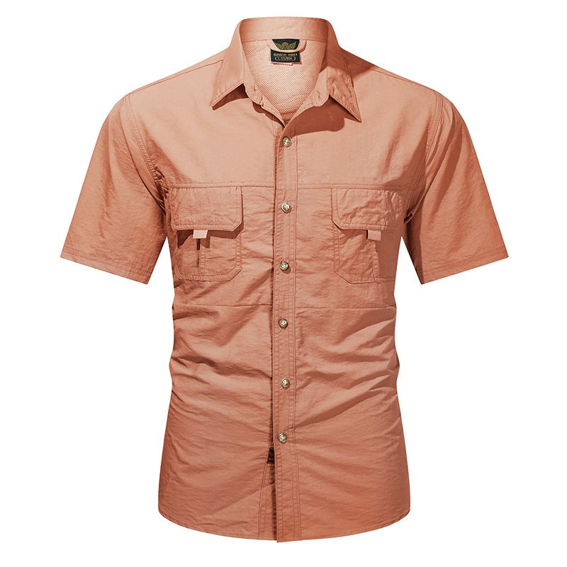 Generic Summer Quick-drying Short-sleeved Shirt Mens Outdoor Loose Tactical Quick-drying Clothing Inch Shirt Casual Mountaineering Fishing Shirt Thin Brick red