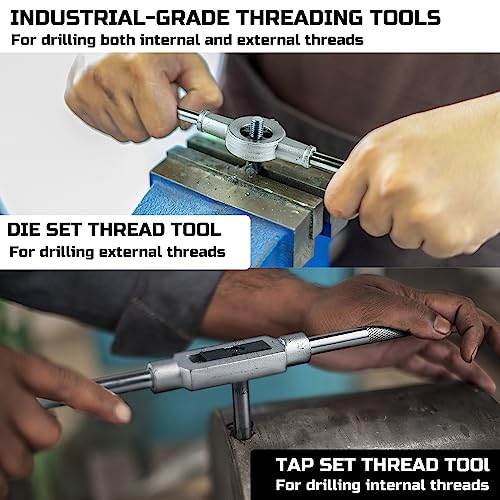 Anfrere 40pcs SAE Tap and Die Set SAE Standard Rethreading Tool Kit Coarse and Fine Threads for Cutting External and Internal Threads Essential Repair Tool Kit with Thread Wrench - Image 3
