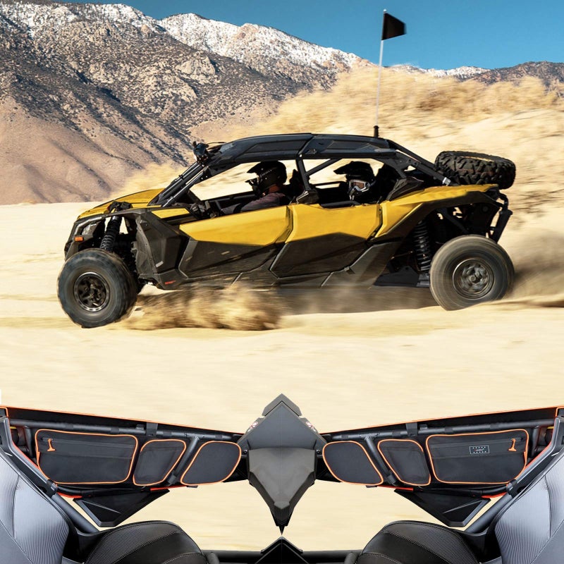 Sresk UTV Front Door Storage Bags Compatible with Can Am Maverick X3 MAX X DS Turbo X RS Turbo R 2017Later Side Door Bag with Knee Pad Cup HolderOrange Piping