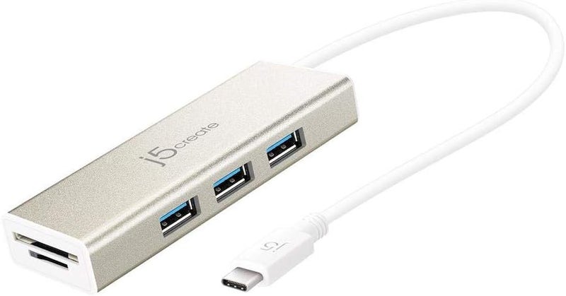 J5 Create USB 3.1 Type-C Port with SD/Micro SD Card Reader JCH347Adapter Dongle with 3 USB 3.1/3.0/2.0 Ports, for Chromebook/MacBook/and More USB Type C Devices - Image 1