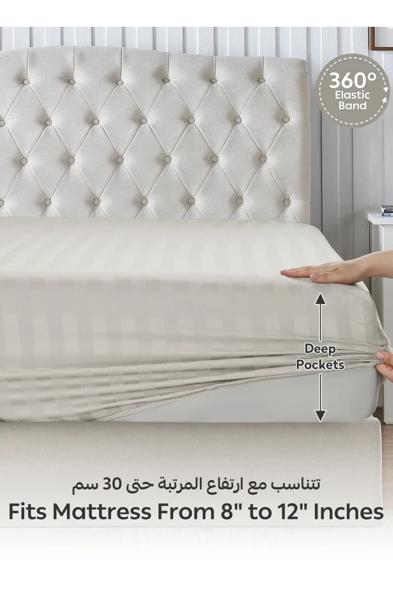 Donetella 2-Piece Striped Bedding Set – Single Fitted Sheet 90x200+30 cm with All-Around Elastic &amp; 1 Matching Pillowcases