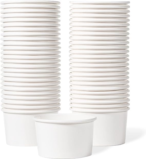 SANWALSA [50 ml, 50 Count, White Disposable Bagasse Paper Container with Lid | Eco-Friendly Bowl/Tub for Picnic, Travel, Food Truck | Ideal for Both Hot & Cold Food - Image 1
