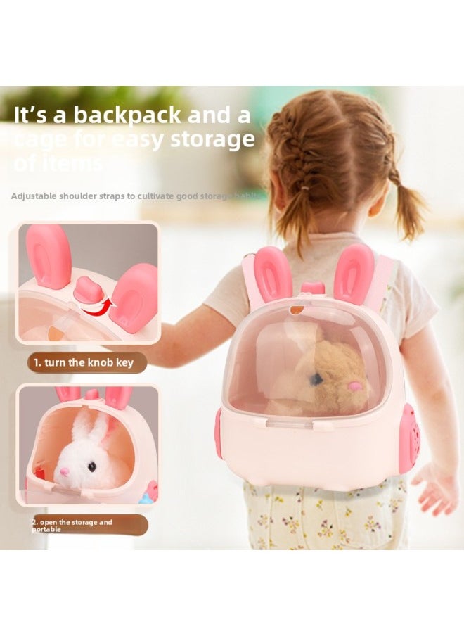 Children's Electric Simulation Backpack Rabbit Will Call Girl Pet Doll Backpack Dog Gift Puzzle Plush Toy-Color:Pink-medical Care Set [e-commerce Box]  - Image 4
