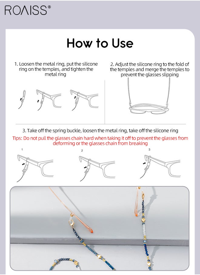 roaiss 3Pcs Crystal Beaded Glasses Chains for Women, Eyewear Strap Holders Hanging Neck Rope Windproof Mask Lanyard Eyeglasses Accessory  - Image 5
