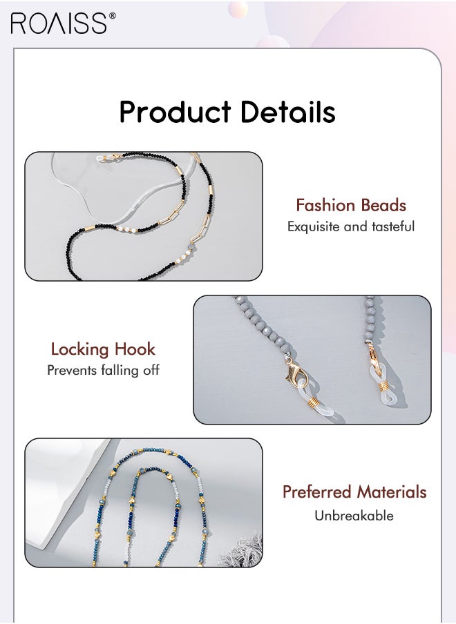 roaiss 3Pcs Crystal Beaded Glasses Chains for Women, Eyewear Strap Holders Hanging Neck Rope Windproof Mask Lanyard Eyeglasses Accessory  - Image 3