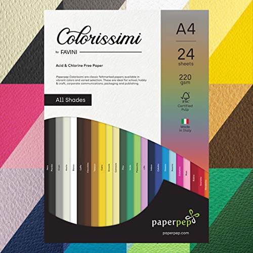 PaperPep Paper Pep Colorissimi Card Stock 220GSM A4 Multicolor Shades Assorted Pack of 24 Sheets - Image 1