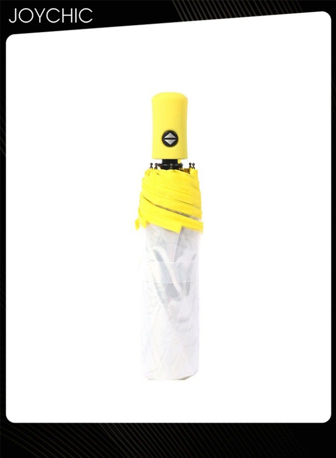 جوي شيك مظلة مطر شفافة ثلاثية الطي أوتوماتيكية بالكامل للسفر للنساء والفتيات في الهواء الطلق باللون الأصفر - Image 4