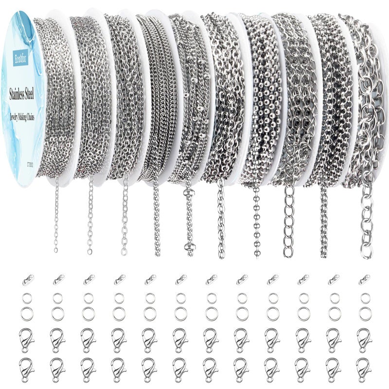 Ecoofor Necklace Chains for Jewelry Making 787 Feet 10 Rolls Stainless Steel Jewelry Chains for DIY Necklace Bracelet Jewelry Making with Stainless Steel Jump RingsLobster ClaspsConnectors