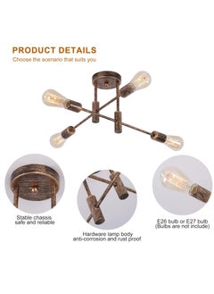 Ganeed Modern Sputnik Chandelier, Vintage 4-Light Mid Century Semi Flush Mount Ceiling Light Fixture for Bedroom, Dining Room, Living Room, Kitchen, Office, Bronze  - Image 4