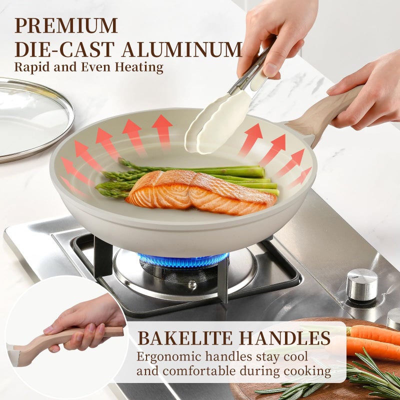 Kikcoin 16Pcs Pots and Pans Set Nonstick Ceramic Cookware Sets Induction Kitchen Cooking Set Non toxic Healthy Non Stick w/Grill Pan,Saute Pan, Ceramic White - Image 5