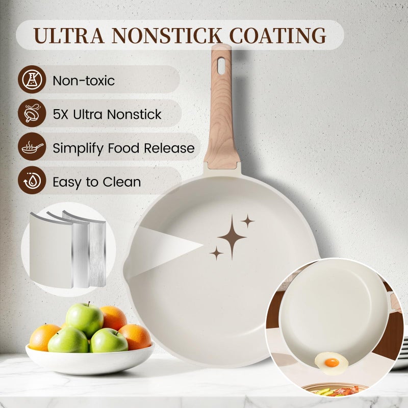 Kikcoin 16Pcs Pots and Pans Set Nonstick Ceramic Cookware Sets Induction Kitchen Cooking Set Non toxic Healthy Non Stick w/Grill Pan,Saute Pan, Ceramic White - Image 2