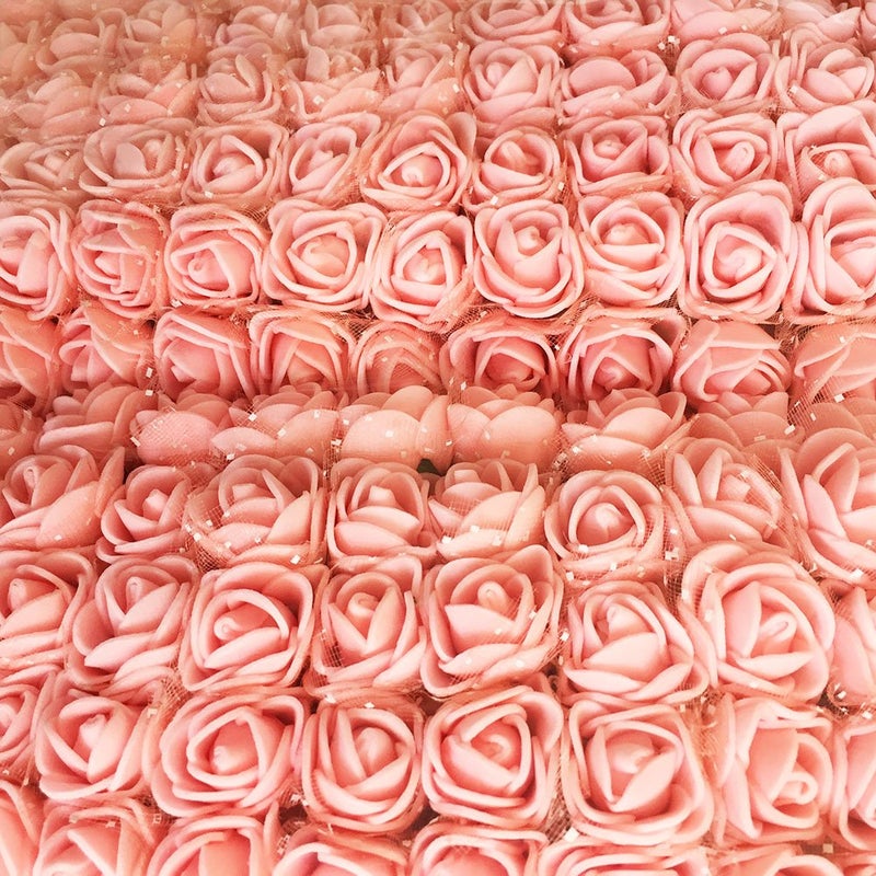 Artfen Mini Fake Rose Flower Heads 144pcs Mini Artificial Roses DIY Wedding Flowers Accessories Make Bridal Hair Clips Headbands Dress (Bottom add Gauze) Champagne-Pink - Image 2