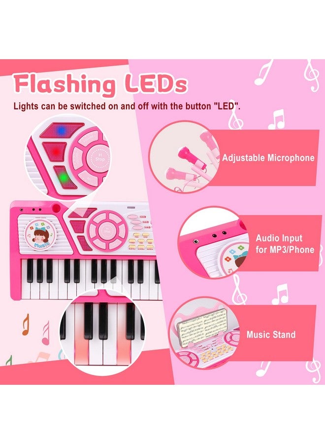 أم سانميرسن لوحة مفاتيح بيانو للأطفال 49 مفتاحًا، لوحة مفاتيح إلكترونية للعبة البيانو مع ميكروفون وسماعة رأس للمبتدئين، آلات موسيقية متعددة الوظائف، لوحة مفاتيح تعليمية، هدايا للأطفال للفتيات، وردي - Image 3