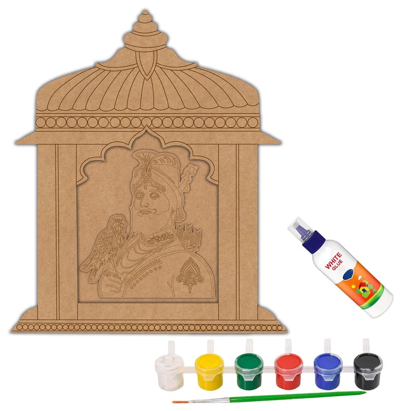 Wrapping Studio MDF Board for Lippan Art - Pre-Marked Guru Gobind Singh Ji in Jharokha Design Cutouts for Craft, Painting, DIY Projects - Eco-Friendly MDF Wood, 30x23 cm, with Colors and Glue - Image 1