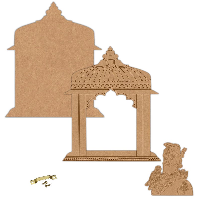 Wrapping Studio MDF Board for Lippan Art - Pre-Marked Guru Gobind Singh Ji in Jharokha Design Cutouts for Craft, Painting, DIY Projects - Eco-Friendly MDF Wood, 30x23 cm, with Colors and Glue - Image 2