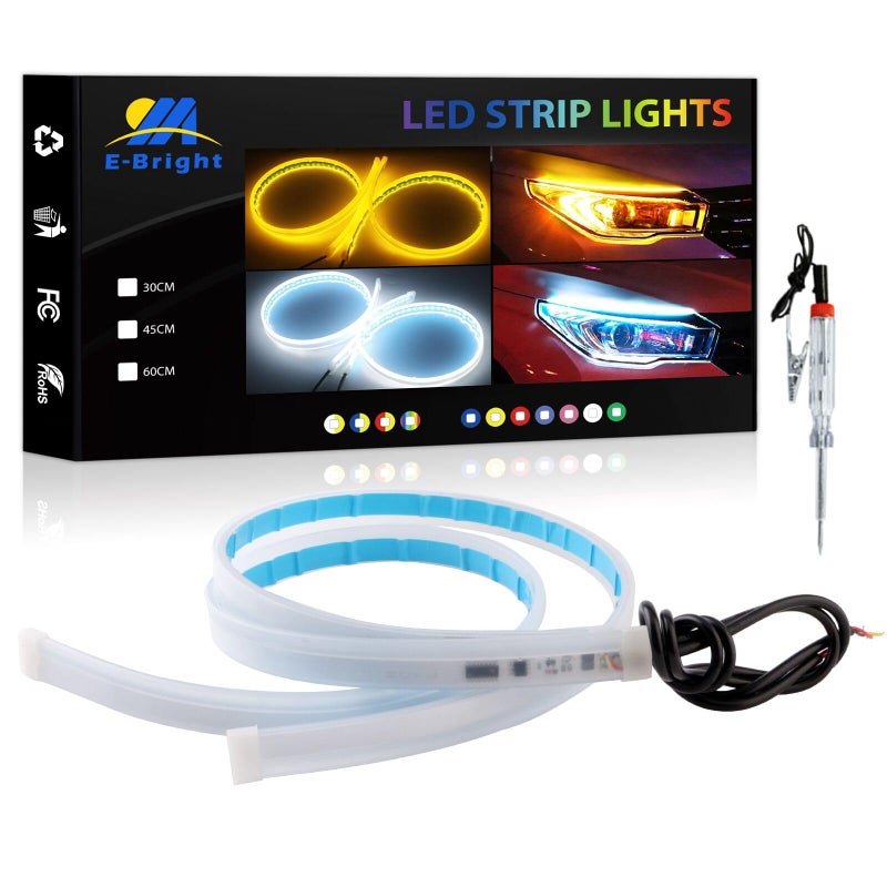 YM EBright Led Strip Lights for Cars SUV Motorcycle Daytime Running Lights Turn Signal Bulb DRL Sequential Switchback Led Strip AmberYellow White 2Pcs 60CM24 Inch